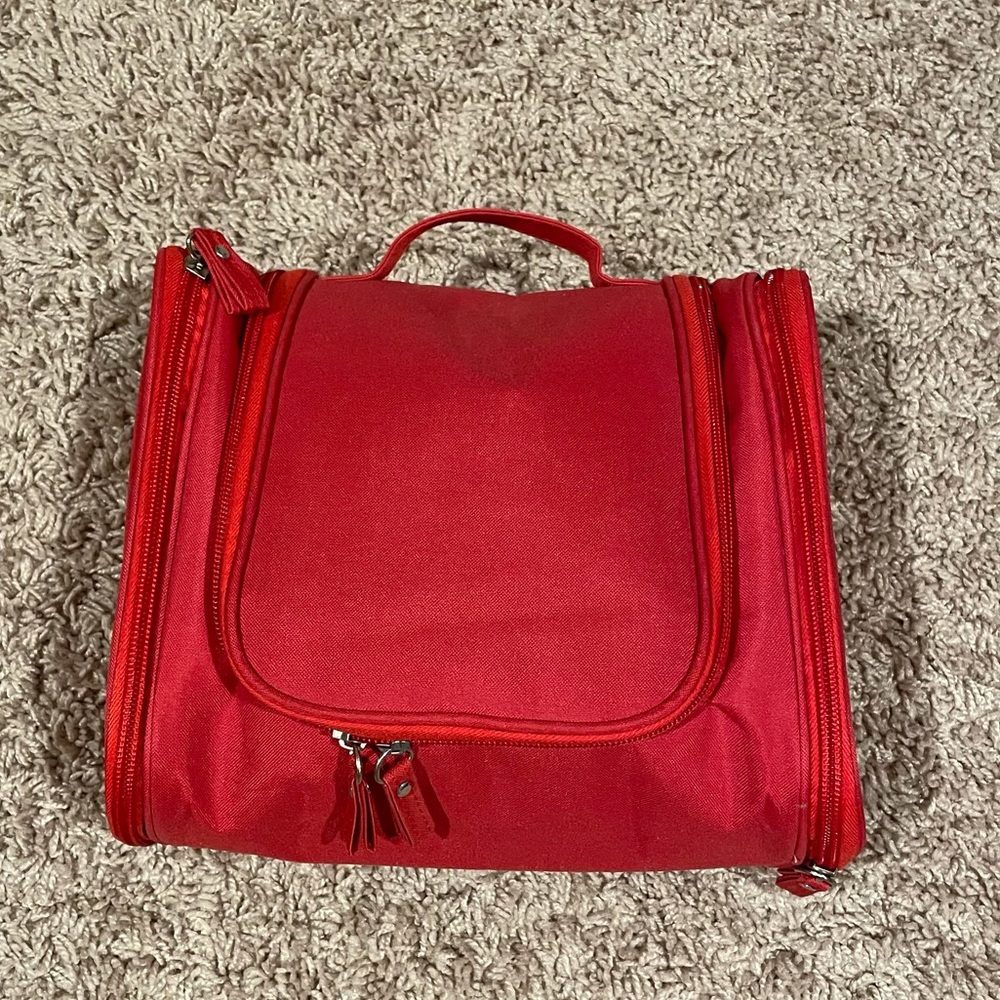 Travel Cosmetic Makeup Bag Toiletry Hanging Organizer Storage Pouch in color red